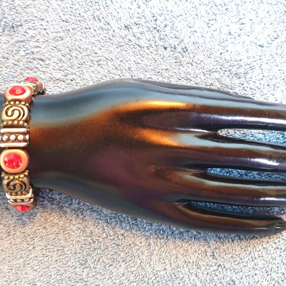 Rare Find Tibetan Red Crystal Forged Iron Beaded Bracelet - Picture 8 of 13